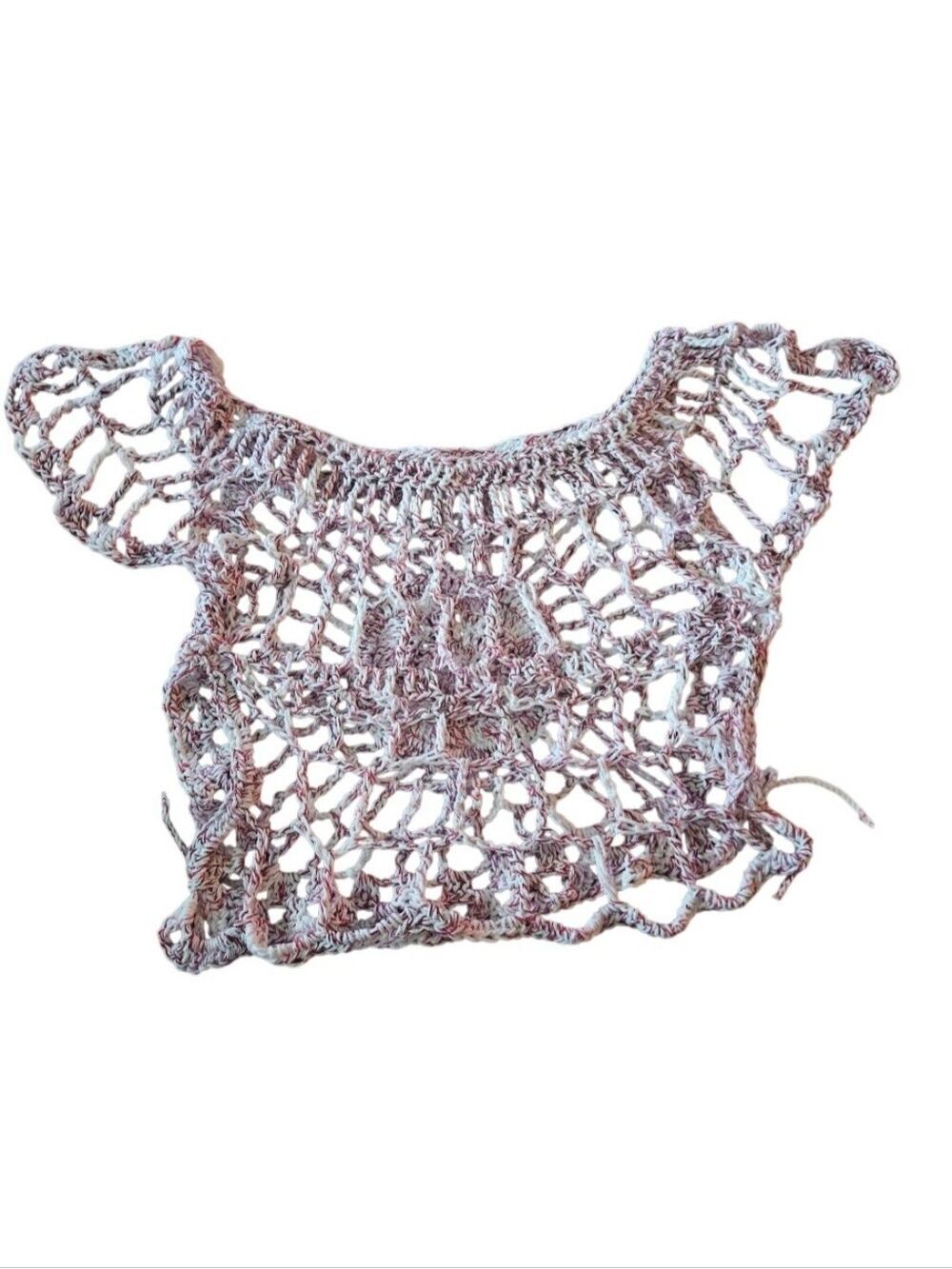 Handmade Crochet Open Work Top One Of A Kind Shaded Crimson 100% Cotton Versatil - Picture 14 of 16